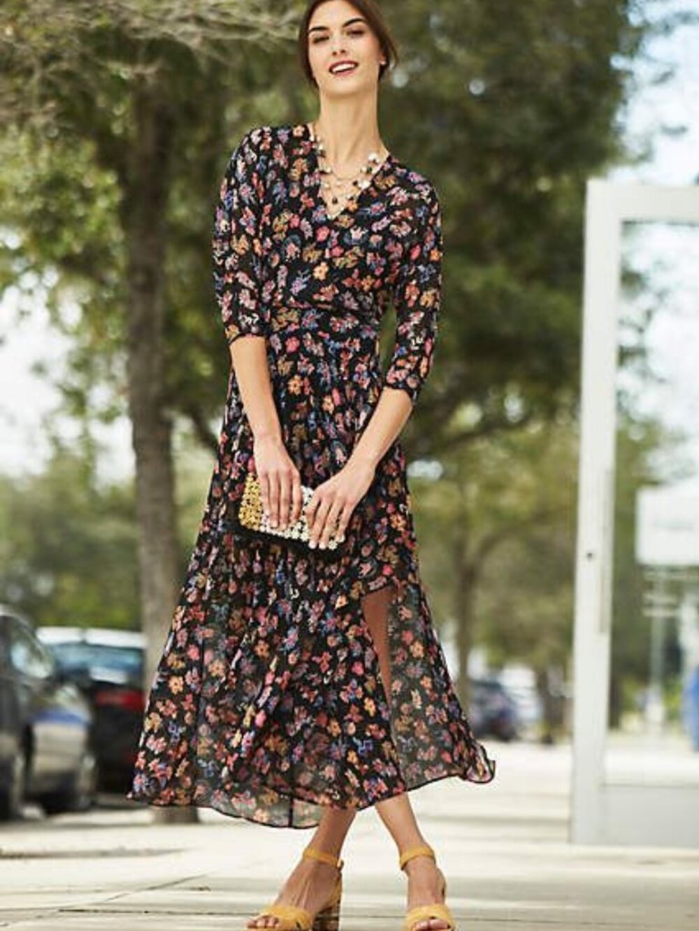 Anthropologie HD in Paris Dark Floral Maxi Dress Size 2 Gothic Florals With Slip